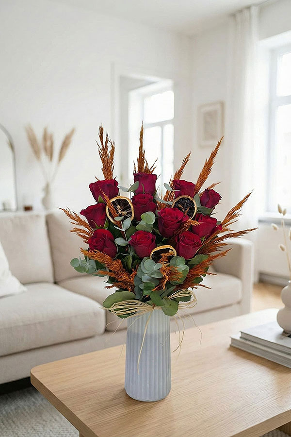 Rustik Romantizm Kırmızı Gül Aranjmanı