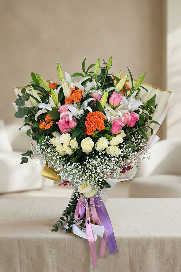Renkli Rüya Karışık Gül ve Lilyum Dev Buketi