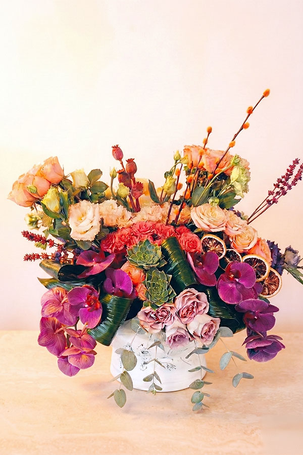 Egzotik Sonbahar Mor Orkide, Sukulent ve Gül Tasarımı