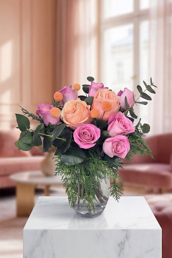 Pastel Rüyalar Somon ve Lila Gül Aranjmanı