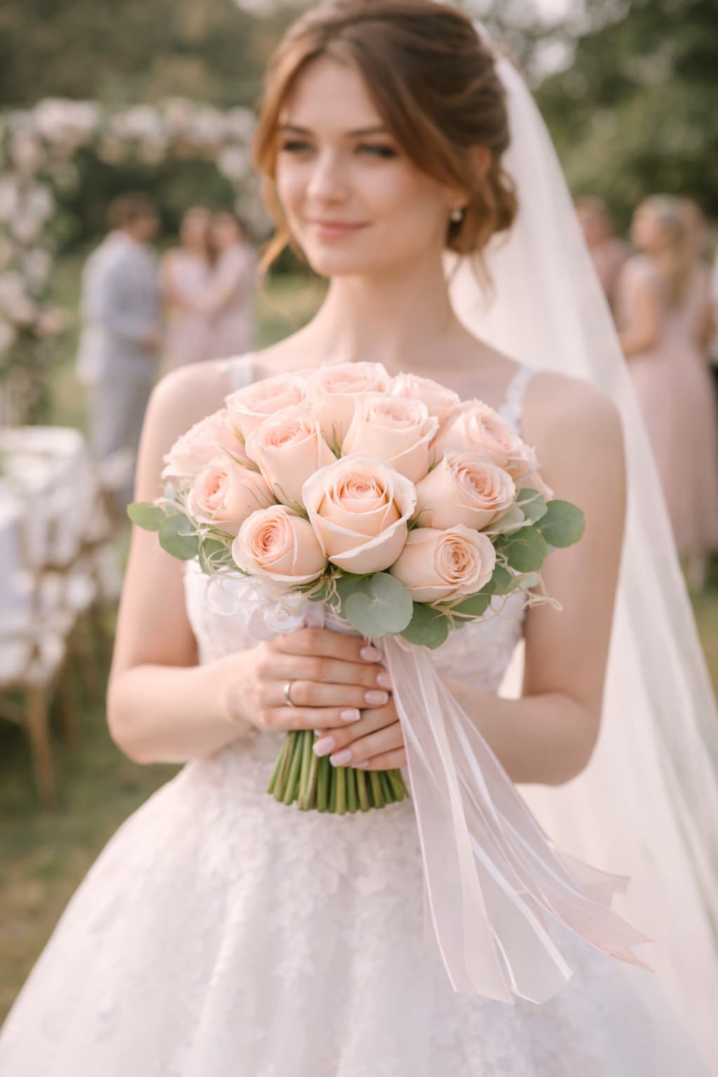 Pastel Rüya Somon ve Pudra Gül Gelin Buketi