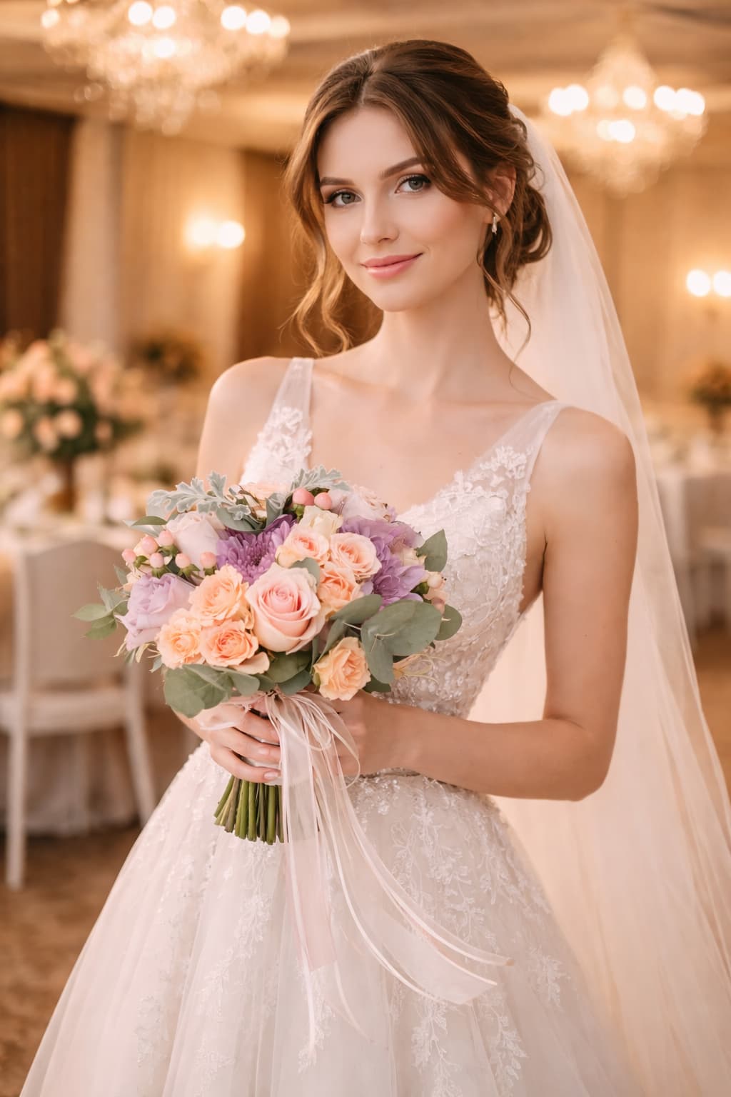 Bahar Esintisi Somon Lila Karışık Gelin Buketi