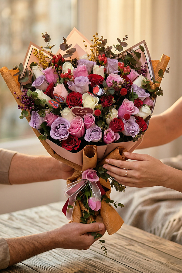 Aşkın Renkleri Renkli Gül Buketi