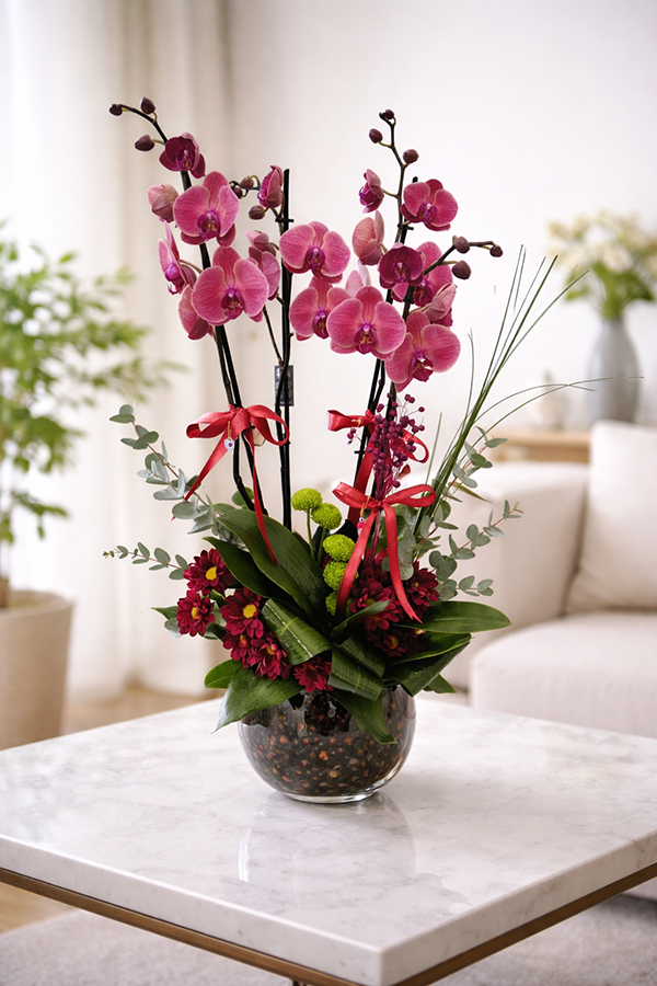 Şans Tılsımı Cam Fanusta Ateş Orkide